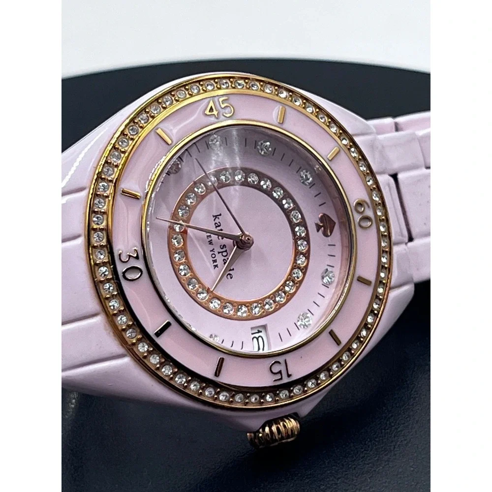 Kate Spade New York Pink Seaport Grand Crystal Enamel Bracelet Watch (38mm)
